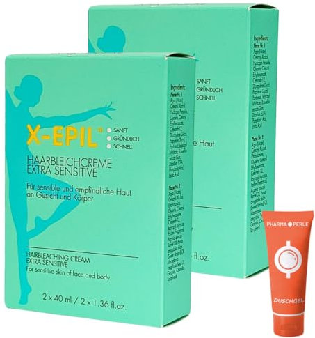 X-Epil Haarbleichcreme Extra Sensitive 2x 40 ml I Für sensible und empflindliche Haut an Gesicht und Körper I Bleichcreme I Haaraufhellung I Sanft, gründlich, schnell I Spar-Set plus give-away 2er Set