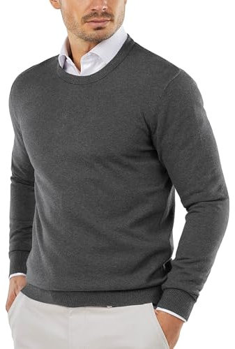 COOFANDY Men's Jumpers Crew Neck Jumper for Men UK Knitted Sweater Long Sleeve Winter Jumpers Mens Sweaters Dark Grey XXL