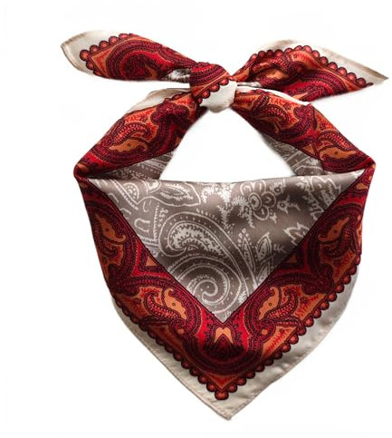 GIMIRO Schal aus imitierter Seide [53 x 53cm] Quadratische Schals Impressionismus-Muster Vintage-Schal für Büroarbeit oder lässigen Bund (64# K03 Red/Light Coffee PSL)