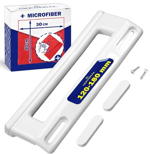 MONTERAL Universal Tirador Puerta Frigorifico y Congelador Orificios para Montaje Distancia 120-180 mm Longitud 200 mm - Kit Incluye 2 Tapones 2 Tornillos y Bayeta Microfibra - Garantía de 10 Años