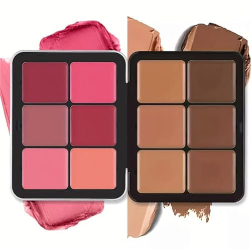 12 colori per tavolozza, blush pallet, waterproof, long wearing full Coverage Makeup for Flawless Skin, Cream Blush Palette for All Skin. (Serie colore pallido)
