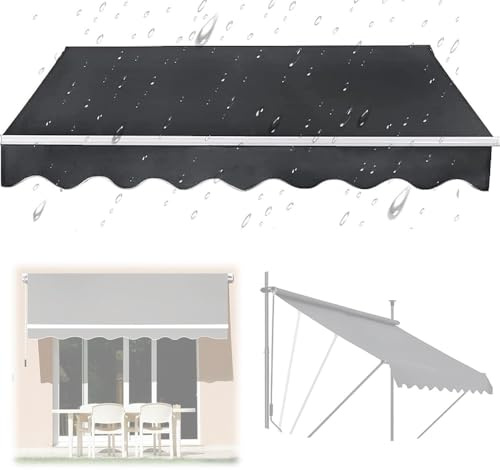 HAEKEBC 3 4 5 6 7m Rechteckiger Markise Balkon Markisenstoff Einziehbar Klemmmarkise Ersatzstoffe, Balkonmarkisen Markisentuch Ersatz, Ohne Bohren, Mit Volant(13x10ft-4x3)