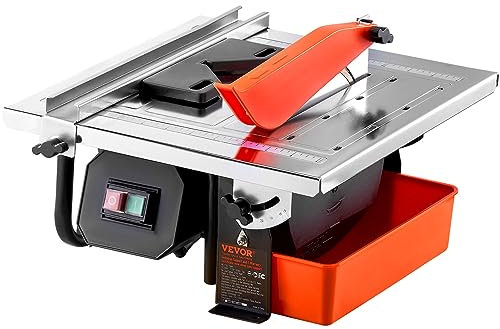 VEVOR7 Inch 65Mn Steel Blade, Wet Tile Saw, 3500RPM Induction Motor, Wet Saw for Tile Cutter with Water Reservoir, 0-45 Degree Miter Angle