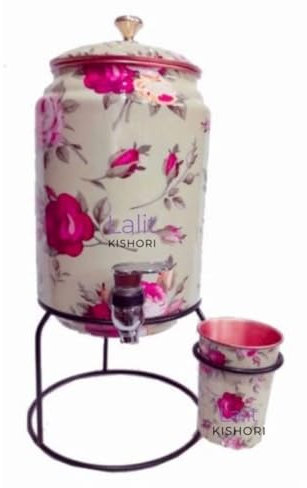 jewellary hub Copper storage tank pot with one glass and one stand | Copper water Dispenser 169.07 fl oz (5 L) pink color