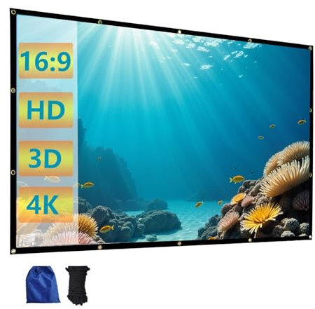 Portable Foldable Projector Screen 100/200/300inch, 16:9 HD 4K Canvas Double Sided Movie Screen with Bag for Home Theater, Indoor Outdoor, Washable(300inch 16:9)