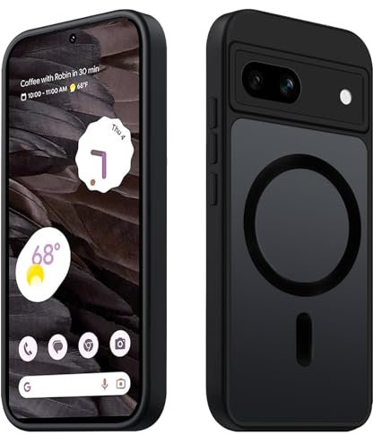Tawarror Coque Magnétique pour Google Pixel 7a, Compatible avec MagSafe, Translucide Mat Étui pour Google Pixel 7a Housse Arrière Rigide PC Anti Rayures TPU Antichoc Anti-Chutes Protection Case, Noir