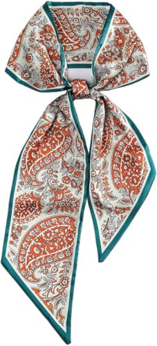 GIMIRO Satin Seidenschal 148 x 13,5 cm Krawatte Double Layer Bund für Blazer, Mantel, Kleid (Orange Green PSL)