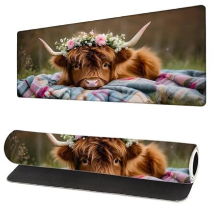 Grand Tapis de Souris XXL 700x300x3mm, Tapis de Souris Gamer Bœuf avec Surface en Antidérapant Résistant à l'eau Tapis de Bureau Mouse Pad Animal, sous Main Souris à Bords Cousus pour Bureau G-3