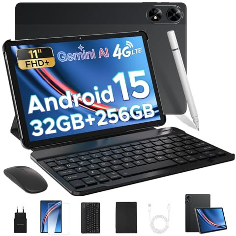 DOOGEE Tab G6+ Android 15 Tablette 11 Pouces, FHD+ 90HZ, 32GO + 256GO, 8000mAh, Gemini AI, Unisoc T7280 Octa-Core, Widevine L1, 4G LTE, Tablette avec Clavier/Stylo/Slot Carte SIM/Souris/Boîtier