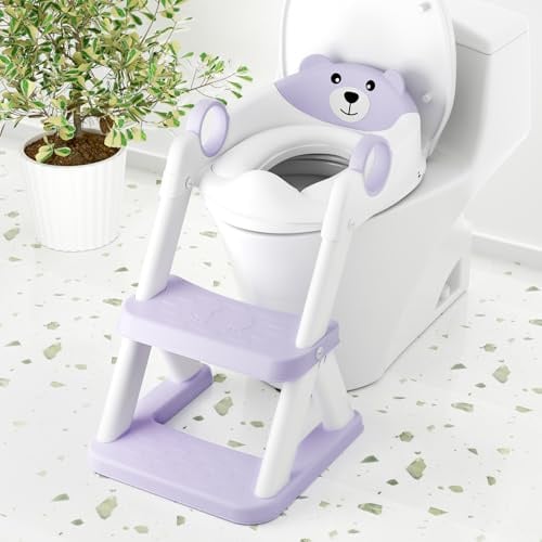 COOSEYA Toilet Seat, Potty Training Seat for Toddler, Upgraded 2-in-1 Potty Toilet Training for Boys and Girls,Waterproof Cushioned Mat with Non-slip Step Stool(Purple)