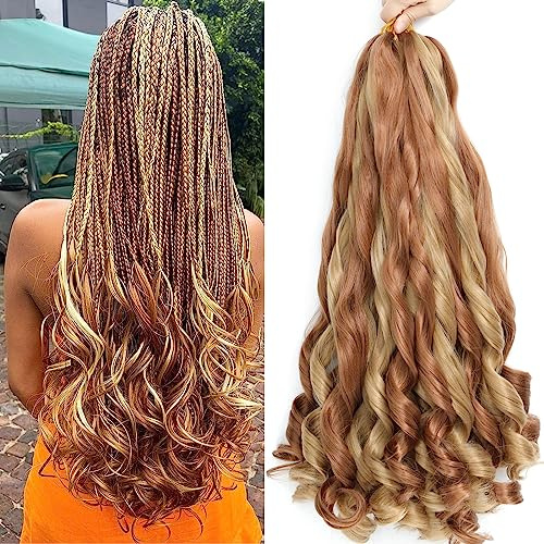 French Curl Braiding Hair 14 Inch 8 Packs Curly Braiding Hair Pre Stretched French Curl Crochet Braids extensions for braiding (30P27#, 14 Inch (Pack of 8))