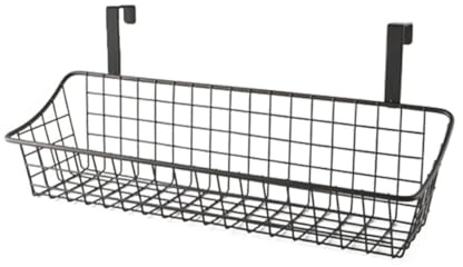 Homieco Über Tür Ablagekorb aus Metalldraht groß Zeitschriftensammler Haartrockner Halter Lagerregal Schrank Veranstalter Gewürzregale für Küche Vorratskammer Badezimmer (Schwarz Verlängerung)