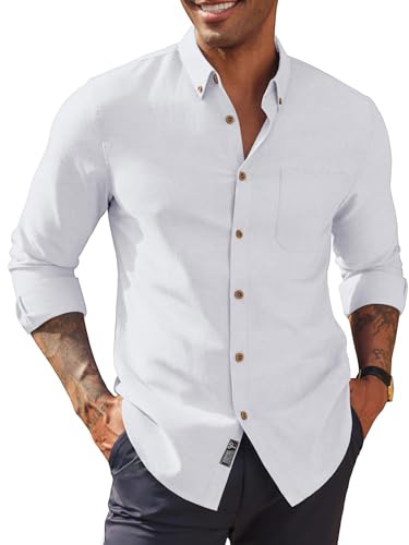 PJ PAUL JONES Oxford Shirts for Men Adult Dress Shirts Long Sleeve White