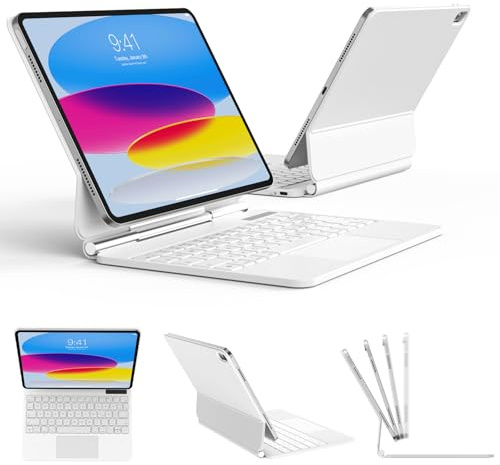 zoyu Hülle mit Tastatur für iPad A16 11/10 Generation 2025/2022, Weiß | Magic Keyboard mit Schwebendem Cantilever Ständer, Beleuchtete Tasten, Multi Touch Trackpad