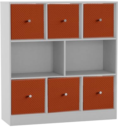 URBNLIVING 8 Cube Asymmetrical Bookcase with 6 Fabric Storage Drawers, Modern Freestanding Shelving Unit for Books, Toys & Decor, Engineered Wood Organizer Cabinet for Home & Office
