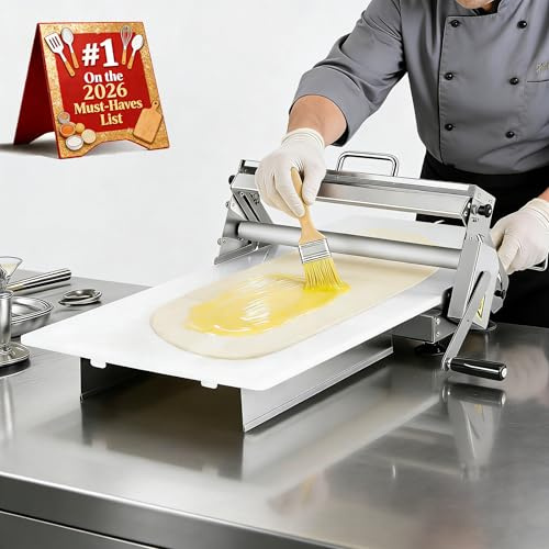 RoyceBee Professionelle Teigausrollmaschine‌ Manuell, Falbare Ausrollmaschine für Gleichmäßigen Blätterteig, Croissantteig & Pizzateig, Individuelle Dicke-Kontrolle, für Anspruchsvolle Width11.81in