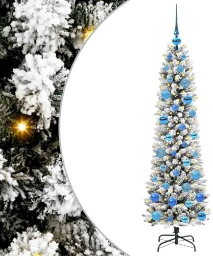 vidaXL Artificial Christmas Tree with 150 LEDs Green and white 150 cm, Living Room, Modern, Decorative Christmas Tree, Pre-Lit, Indoor Holiday Lighting, Seasonal Decor, Winter Wonderland