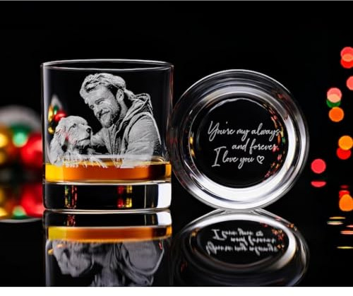 Verre à whisky personnalisé, verre à image gravée, cadeau de fête des pères, verres à whisky gravés en portrait et texte personnalisés, cadeaux personnalisés pour homme (1 pièce)
