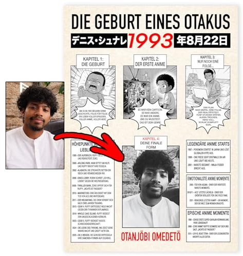 ALBALINO – Anime Manga Poster personalisiert | Geburtstagsgeschenk mit Foto, japanischem Namen & Jahreschronik | Individuelle Geschenkidee für Anime Fans & Otakus