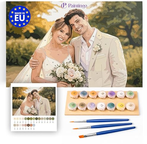 PAINTINGO Malen nach Zahlen eigenes Foto 40x50 cm - Geschenk Erwachsene | Leinwand ohne Rahmen, mit Pinsel, Made in EU, kreativer DIY-Malspaß für Erwachsene & Kinder, ideal als Geschenk & Wanddeko