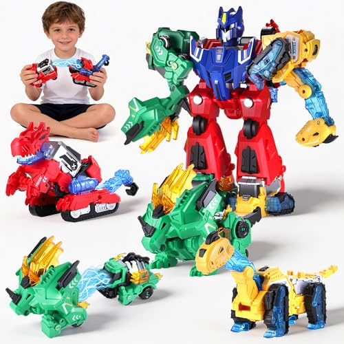 Dinosaurier Transform Roboter Spielzeug, 6 in 1 Magnetische Auto ab 3 Jahre | T-Rex Dino Toys ab 3 4 5 6 7 9 Jahre Jungen, Baustellenfahrzeuge Transform Dinos, Kinder Weihnachten Geburtstag Geschenke