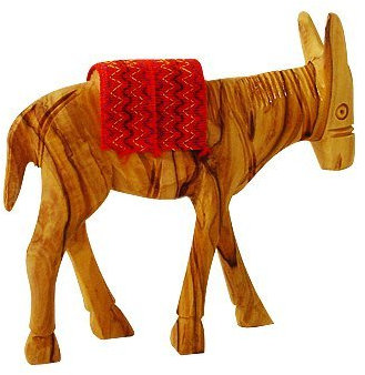 Bethlehem Gifts TM Bethlehem Olive Holz Esel Figur Statue Jerusalem 5 Red Saddle
