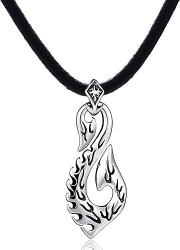 DonDon Herren Lederkette Leder Halskette 50 cm mit Edelstahl Anhänger Maori Fish-Hook