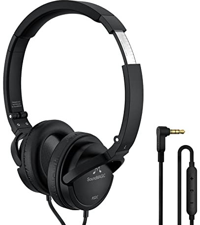 Soundmagic P22C Lightweight On Ear Headphones Wired with Microphone Comfortable and Portable HiFi Stereo Headset with Noise Isolation Foldable Design Black