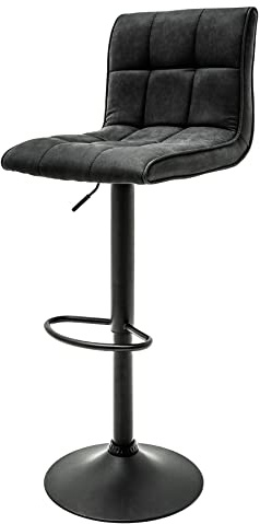 Barhocker MODENA 45cm - vintage grau schwarz - Microfaser Metall | 360° drehbar, höhenverstellbar, Wabenpolsterung, stabiler Tulpenfuß, pflegeleichter Bezug, komfortable Fußablage
