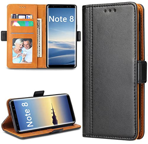 Bozon Galaxy Note 8 Hülle, Leder Tasche Handyhülle für Samsung Galaxy Note 8 Flip Wallet Schutzhülle mit Ständer und Kartenfächer/Magnetverschluss (Schwarz)
