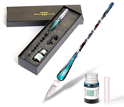 AOKUY Glass Dip Pen Set,Calligraphy Pen,Crystal Signature Pen for Art, Writing, Signatures -Decoration and Business Gift