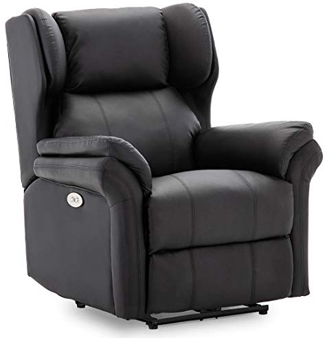 More4Homes OAKFORD ELECTRIC AUTO RECLINER WING BACK LOUNGE BONDED LEATHER CHAIR WITH USB CHARGER (Black)