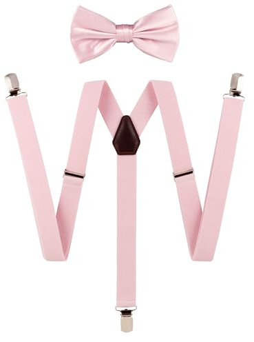 TIE G Herren Hosenträger elastisch und verstellbar mit farblich passender Fliege Set (Erröten)