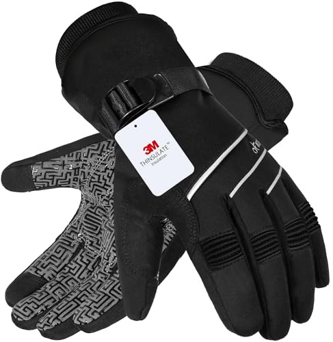 MOREOK Waterproof & Windproof Winter Gloves for Men and Women,-30°F 3M Thinsulate Thermal Touch Screen Warm Gloves for Skiing,Cycling,Motorcycle,Running,Outdoor Sports Black-XS