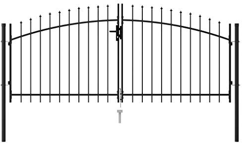 Stahl Doppelflügeltor Gartenzaun Tür Einfahrtstor Hoftor,Zauntor Doppelflügel mit Speerspitzen Stahl 3 x 1,25 m Schwarz