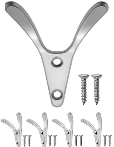 Fuxxer Massive Garderoben-Haken, Handtuch-Haken, Doppel-Haken, V-Design, 4er Set, silber