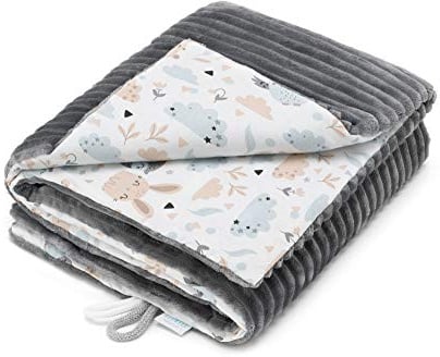 ELIMELI Babydecke Kuscheldecke Junge Krabbeldecke 75x100 | Ultraweicher Gestreifter Microfaser-Plüsch Stoff aus Baumwolle | Füllung | hoch Qualität | ideal als Kinderwagendecke ((Grau - Eule))