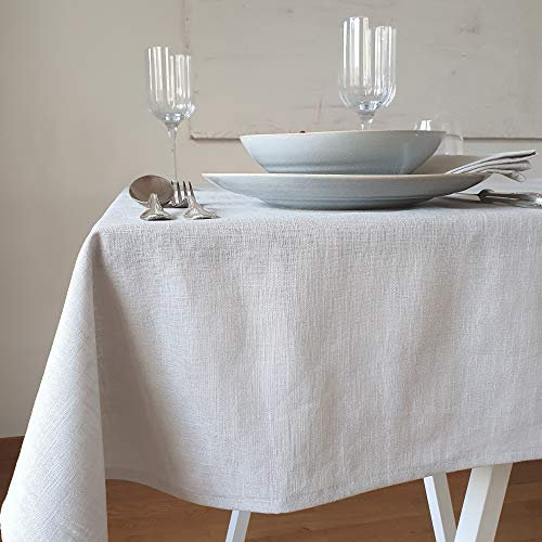 Farnberg Premium Tischdecke aus Leinen - Stofftischdecke für Küchentisch, Esstisch - Fleckschutz Tischtuch - Leinentischdecke - (135 x 300 cm) - (Uni-Natur)