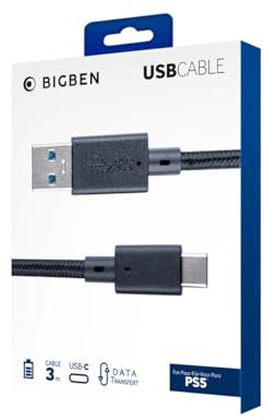 Nacon PS5USBCCABLE3M - Cable Trenzado USB-C de 3 metros para carga y datos Sony PlayStation PS5