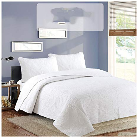Siunwdiy Patchworkdecke Bedspread 100% Baumwolle Doppelbett Patchwork-Quilts Bettüberwurf Bestickte Dreiteilige Tagesdecke Mehrzweck Decke,Weiß,250 * 270cm