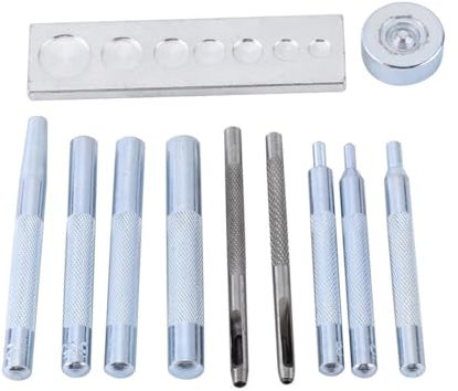 11pcsDie Punch Snap Kit, Cuero Puch Herramienta Remache Setter con base de metal remache abovedado de fijación Herramienta para perforar agujero e instalar