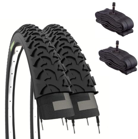 ECOVELO Unisex – Erwachsene Kameras V.a. 2 Reifen MTB 26 x 1.95 (50-559) + Kammern mit amerikanischem Ventil, Nero, Einheitsgröße