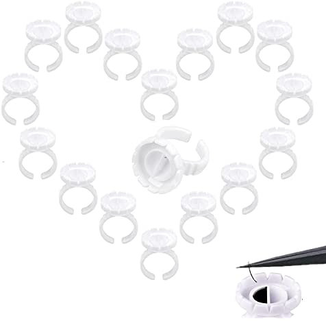 100PCS Disposable Glue Rings for Lashes Smart Glue Ring Cup,Lash Glue Rings Fanning Blossom Cups for Eyelash Extensions (White)