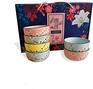 Japanese Chinese Style Rice Bowl Gift Set (Set of 6) - UK Seller, Fast Delivery