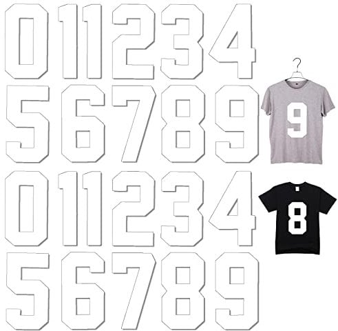ASTER 22 Stück 0 bis 9 Wärmeübertragung Nummern, 8 Zoll Zahlen zum Aufbügeln für Trikots Basketball, 0-9 Bügelbilder Nummer Patches für Teamkleidung Sport T-Shirt Fußball Baseball (Weiß)