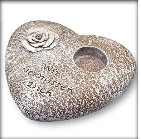 Kieskönig Grabschmuck Herz, Windlicht, Pflanzschale, Grabherz, Kerze Grablaterne groß ca. 30 x 25 x7 cm