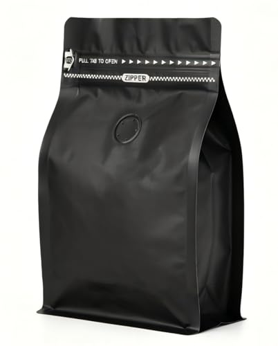 50 Pack Coffee Bags with Aluminum Foil and Degassing Valve, Resealable High Barrier Storage Bags, Odor-Proof for Coffee Beans, Stand Up Coffee Pouch, Flat Bottom (Small-8OZ, Black)