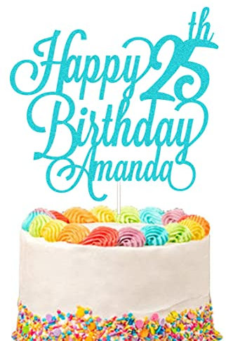 Personalised Happy Birthday Glitter Cake Topper Customised with Any Name & Any Age Party Cake Decoration for 1st 10th 13th 16th 18th 20th 21st 30th 40th 50th 60th 70th 80th (Sky Blue)