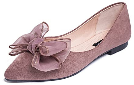 MACHSWON Ballerines plates à bout pointu avec nœud en faux daim pour femme Noir, violet clair, 41 EU