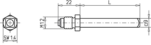 Eco Wechselstift für Stangengriff (Druckstange), Länge 110 mm Vierkant 9 mm, Stahl verzinkt